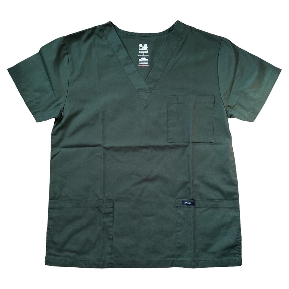 DAGACCI Green V Neck Scrubs Top, XS